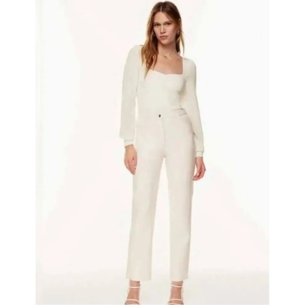 Wilfred Melina Vegan Leather Pants Women 6 Cream Good High Waist Straight Leg